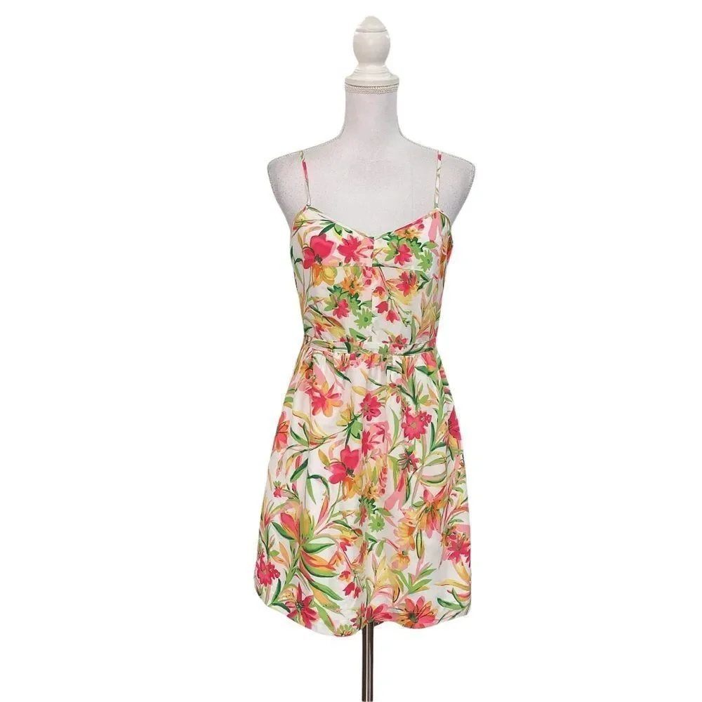 J. CREW Factory Women Dress Sz 6 Floral Hawaiian Tropical Aline Seaside Coastal - Picture 2 of 6